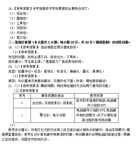 2014上半年教師資格統(tǒng)考初中信息技術(shù)真題答案2